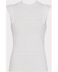 MILLY - Pointelle Flutter Sleeve Top - Lyst