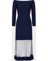 MILLY - Off The Shoulder Sheer Knit Midi Dress - Lyst
