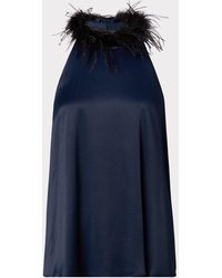 MILLY Vienna Hammered Satin Feather Top - Blue