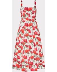 MILLY - Nia Red Peonia Poplin Midi Dress - Lyst