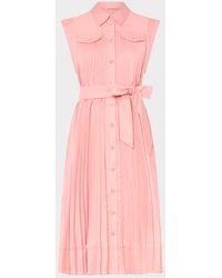 MILLY - Johanna Pleated Twill Midi Dress - Lyst