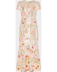 MILLY Kinsley Floral Sequin Lace Midi Dress in Metallic | Lyst