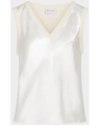 MILLY - Satin Knit Combination V-neck Shell Top - Lyst