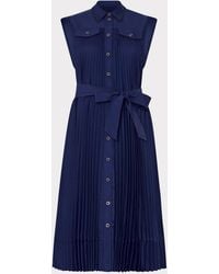 MILLY - Johanna Pleated Twill Midi Dress - Lyst