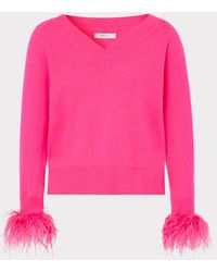 MILLY - Feather Cuff V-neck Sweater - Lyst