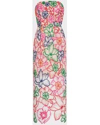 MILLY - Cascading Floral Embroidered Midi Dress - Lyst