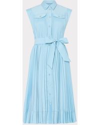 MILLY - Johanna Pleated Twill Midi Dress - Lyst