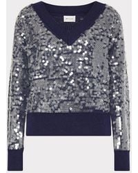 MILLY - Ilaria Sequin V-neck Sweater - Lyst