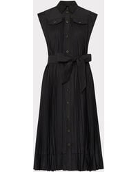 MILLY - Johanna Pleated Twill Midi Dress - Lyst