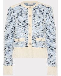 MILLY - Textured Fringe Trim Cardigan - Lyst