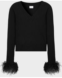 MILLY - Feather Cuff V-neck Sweater - Lyst