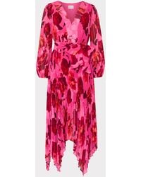 MILLY - Liora Blurred Blossom Pleated Dress - Lyst