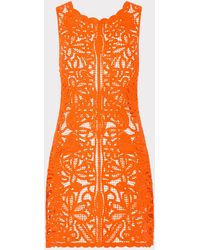 MILLY - Crochet Mini Cover-up Dress - Lyst