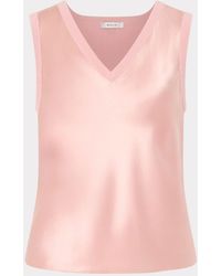 MILLY - Satin Knit Combination V-neck Shell Top - Lyst