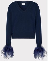MILLY - Feather Cuff V-neck Sweater - Lyst
