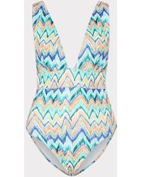 MILLY - Tropical Chevron V-neck One Piece - Lyst