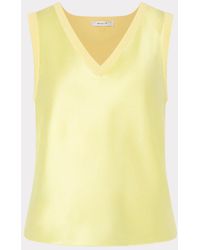 MILLY - Satin Knit Combination V-neck Shell Top - Lyst