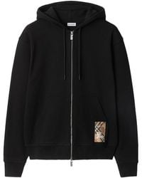 Burberry - Check Label Cotton Zip Hoodie - Lyst
