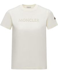 Moncler - Embroidered Tonal Logo Cotton T-Shirt Ivory - Lyst