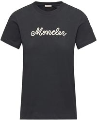 Moncler - Logo Embroidery Cotton T-Shirt - Lyst
