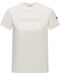 Moncler - Embroidered Tonal Logo Cotton T-Shirt Ivory - Lyst