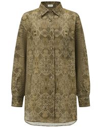 Into The East - Moss Tone-On-Tone Printed Linen Shirt - Lyst