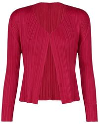 Issey Miyake - Pleats Please New Colorful Basics Cardigan Carmine - Lyst