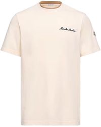 Moncler - Embroidered Logo Cotton T-Shirt Ivory - Lyst