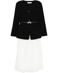 Self-Portrait - Long Sleeve Contrast Chiffon Midi Dress - Lyst