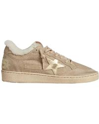 Golden Goose - Ballstar Shearling And Suede Trainers - Lyst