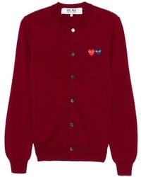 COMME DES GARÇONS PLAY - Round-Neck Double Heart Cardigan Burgundy - Lyst