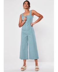 Missguided Tall Blue Zip Through Culotte Romper