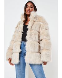 Missguided Cream Pelted Faux Fur High Collar Coat - Natural