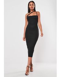 Missguided Black Cross Strap Bodycon Midi Dress