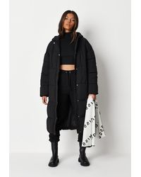 Missguided Vertical Seam Longline Puffer Coat - Black