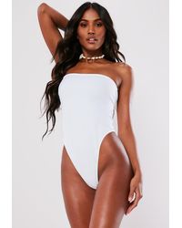 Missguided White High Leg Thong Bandeau Swimsuit