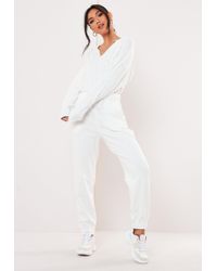 Missguided White Notch Front Long Sleeve Slouch Jumpsuit