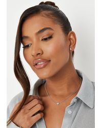 Missguided Look Pave Heart Earrings And Necklace Gift Set - Metallic