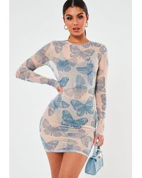 Missguided Robe courte bleue en tulle à imprimé papillon