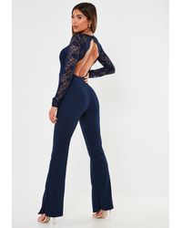 Missguided Lace Open Back Playsuit - Blue