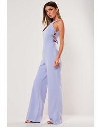 Missguided Lilac Button Side Wide Leg Tailored Romper - Purple