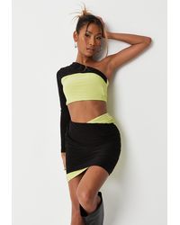 Missguided - Black One Sleeve Overlay Crop Top And Slinky Mini Skirt Co Ord Set - Lyst