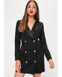 Missguided Petite Long Sleeve Tuxedo Dress Black