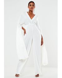 Missguided Satin Kimono Sleeve Wide Leg Wedding Playsuit - White