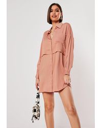 Missguided Rose Utility Shirt Dress - Pink