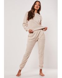 Missguided Ivory Rib Loungewear Tracksuit - White