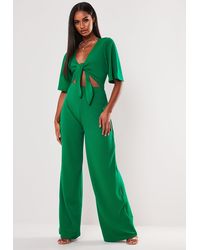Missguided Green Kimono Sleeve Cut Out Jumpsuit