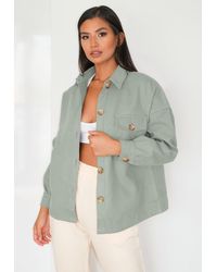 Missguided Tall Sage Brushed Button Down Shacket - Green