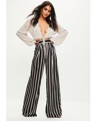 Missguided Tall Black Striped Wide Leg Trousers