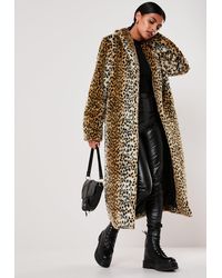 Missguided Brown Leopard Print Long Faux Fur Coat